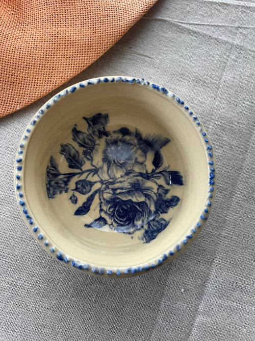 Blue Floral Stoneware Bowl – Handmade Coastal Ceramic Dish